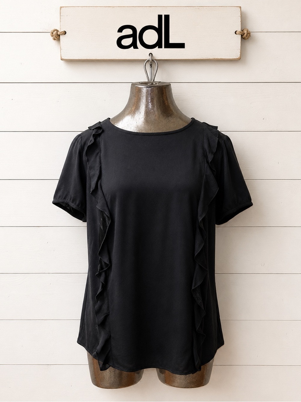 adL Black Ruffle Detail Blouse Size S